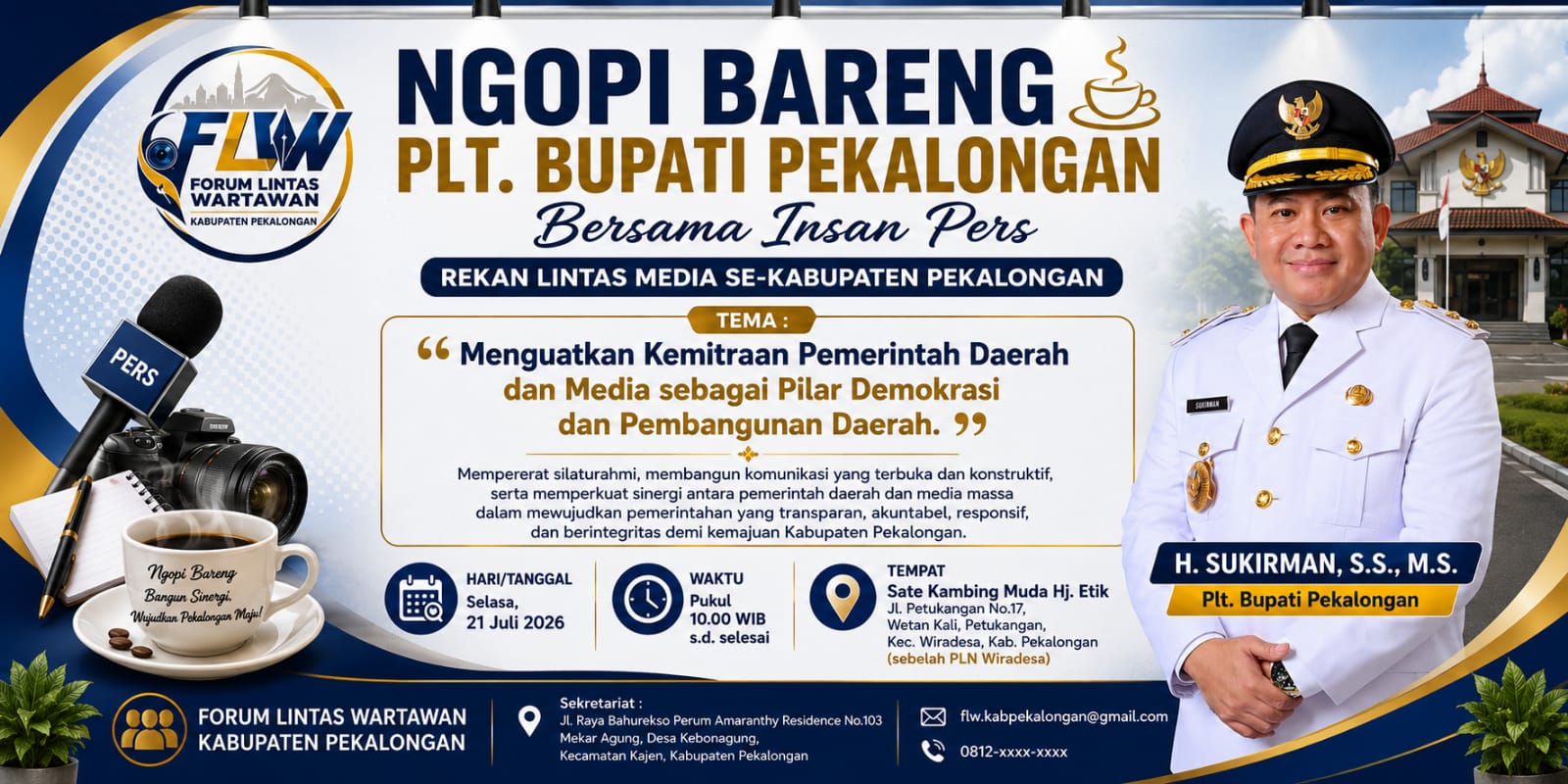 Forum Lintas Wartawan Kabupaten Pekalongan Gelar "Ngopi Bareng" Plt. Bupati, Dorong Keterbukaan Informasi Publik